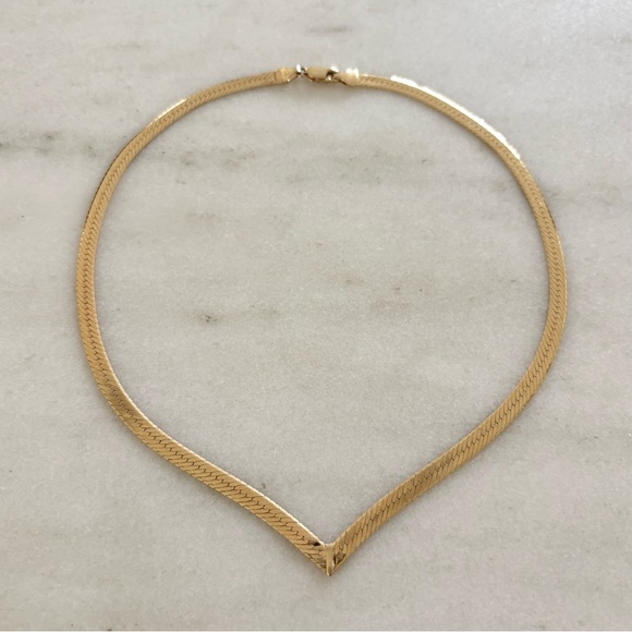 Solid 14K Gold Herringbone Necklace 16” - Picture 1 of 6